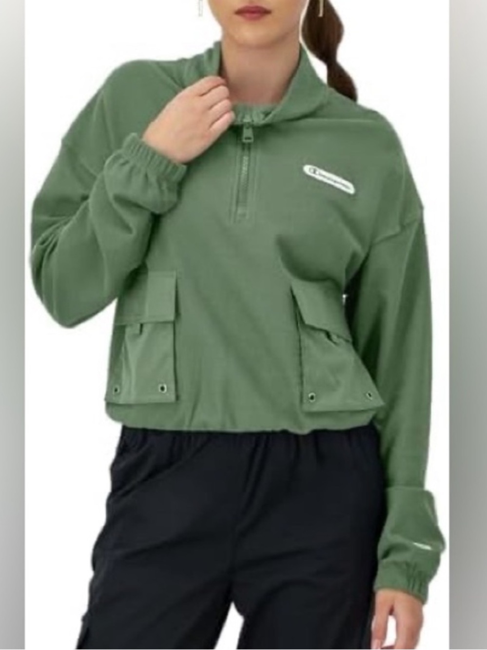 Champion Women's Green Half-Zip cropped Pullover Jacket XL